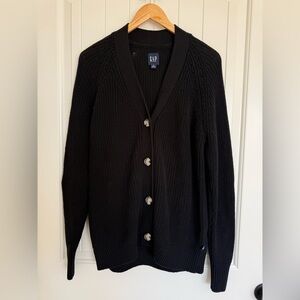 GAP Black Button Front Cardigan Soft Knit Relaxed Fit Sweater Women M Cotton